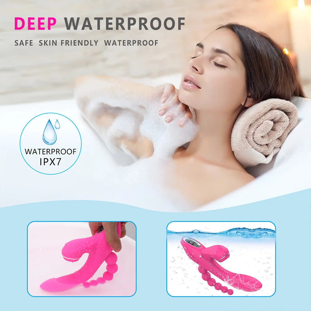 Vibrador De Conejo 3 en 1 Para Mujer