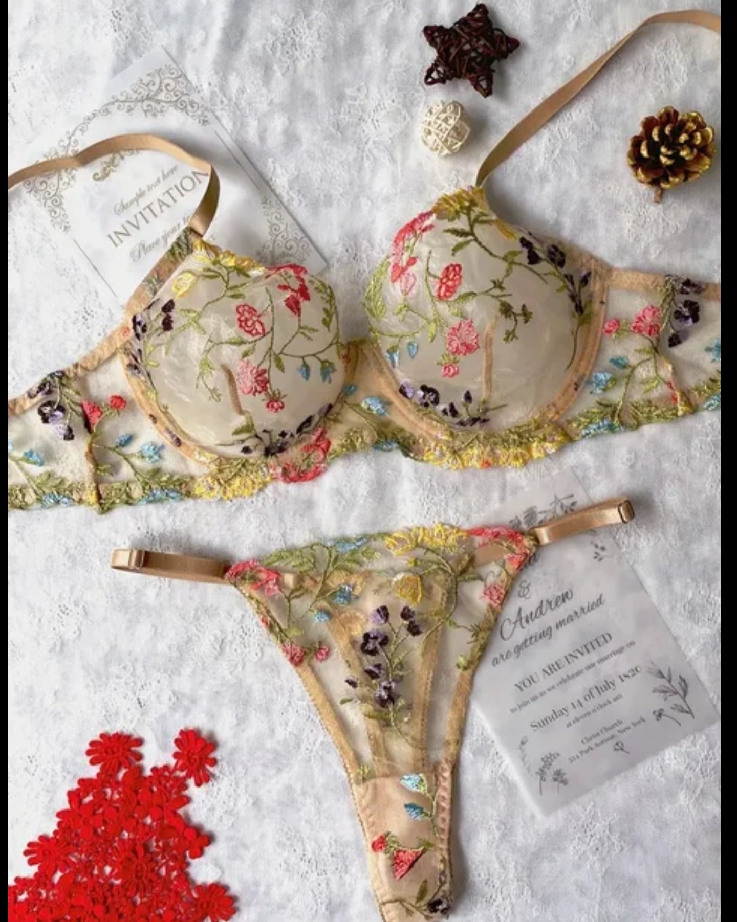 Lencería sexy bordado flores