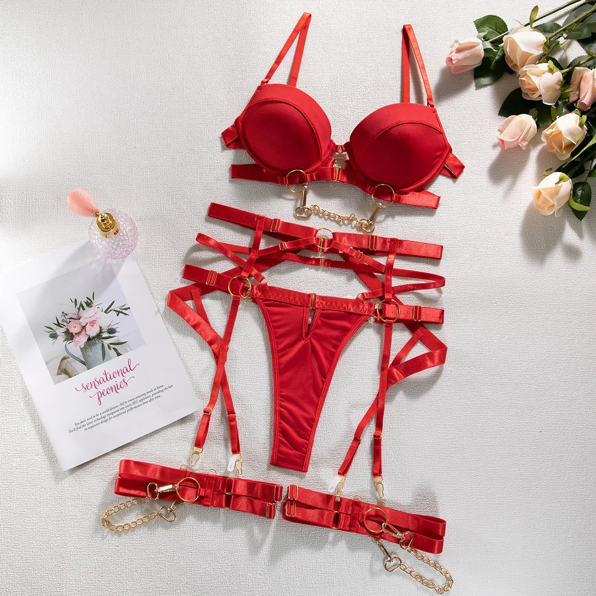 Conjunto De Lencería Sexy Con Cadena De Metal